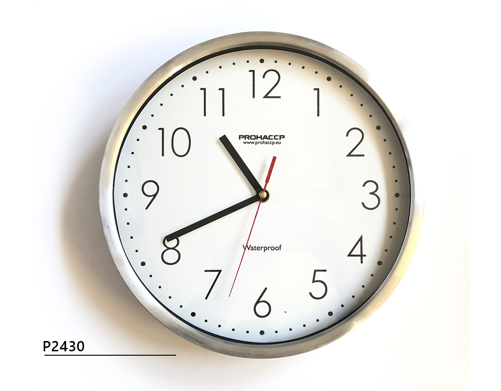 Uhr mit verdichteter Polycarbonatscheibe, für Lebensmittelindustrie geeignet