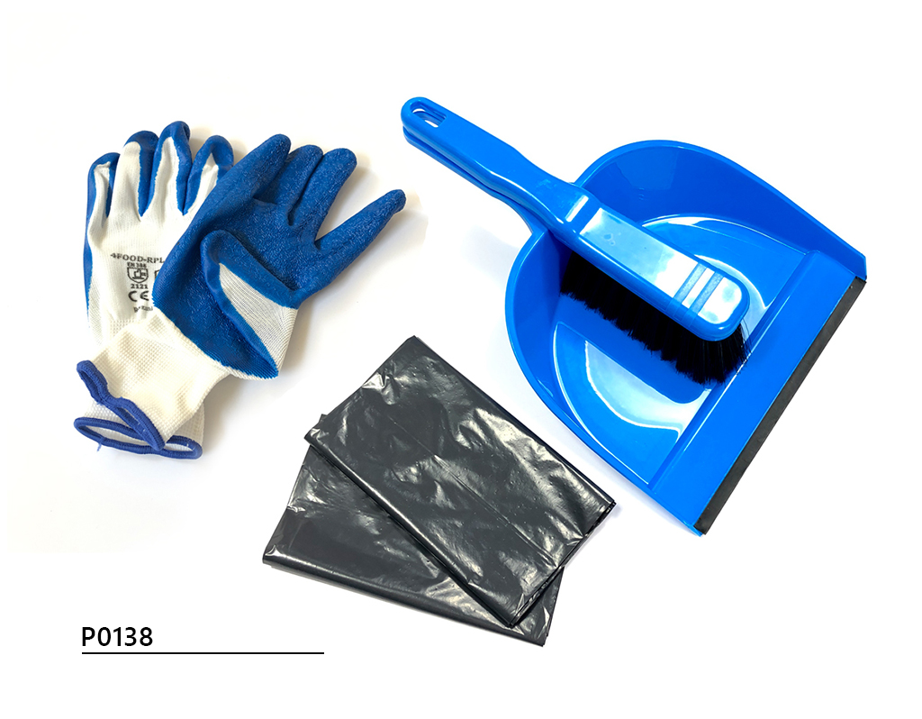Kit complet de récupération verre cassé, avec pelle, brosse à main, 2 poches poubelle 60L, gants de